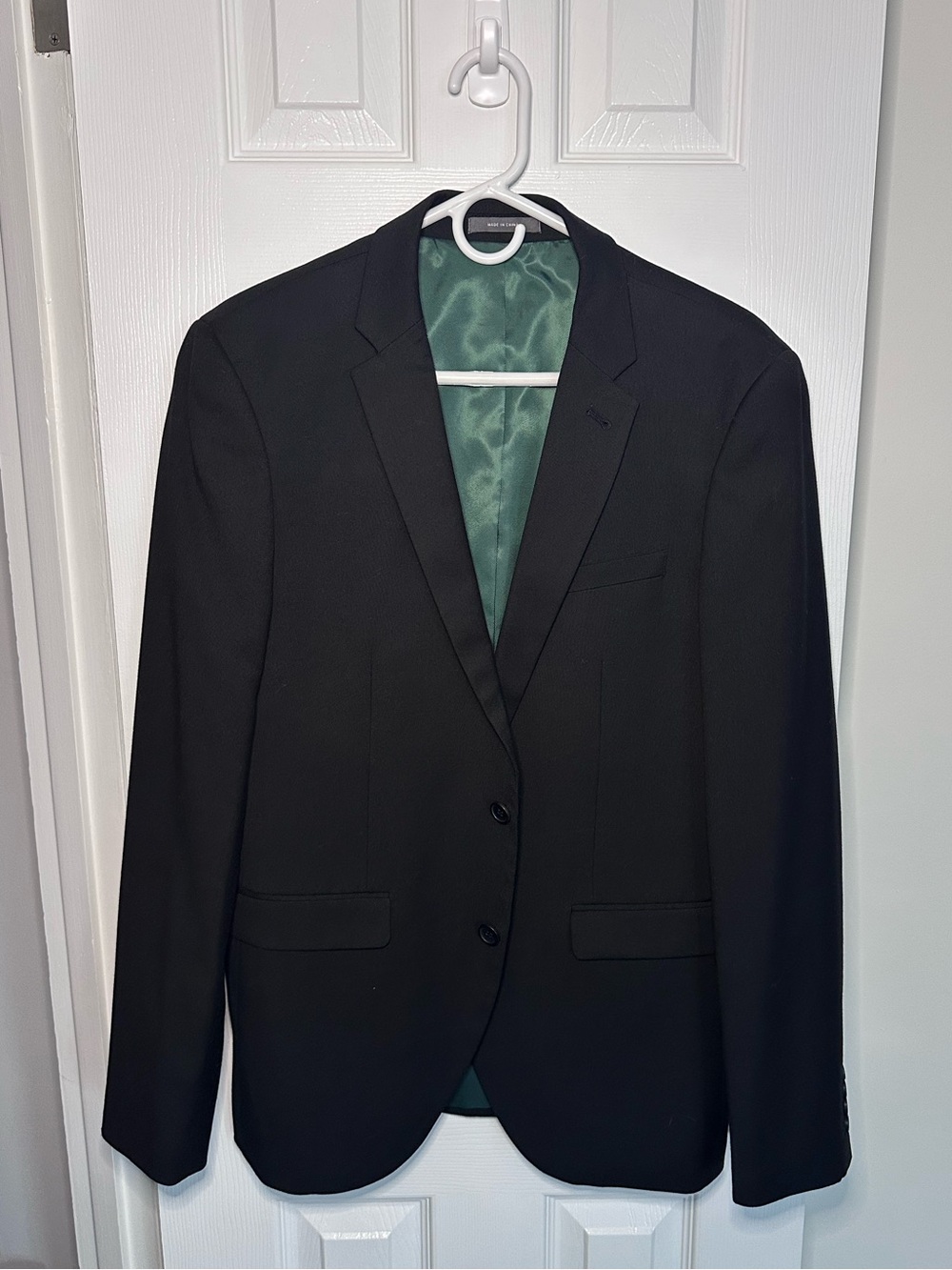 Primark Black Men's Two-Button Blazer with Green Lining